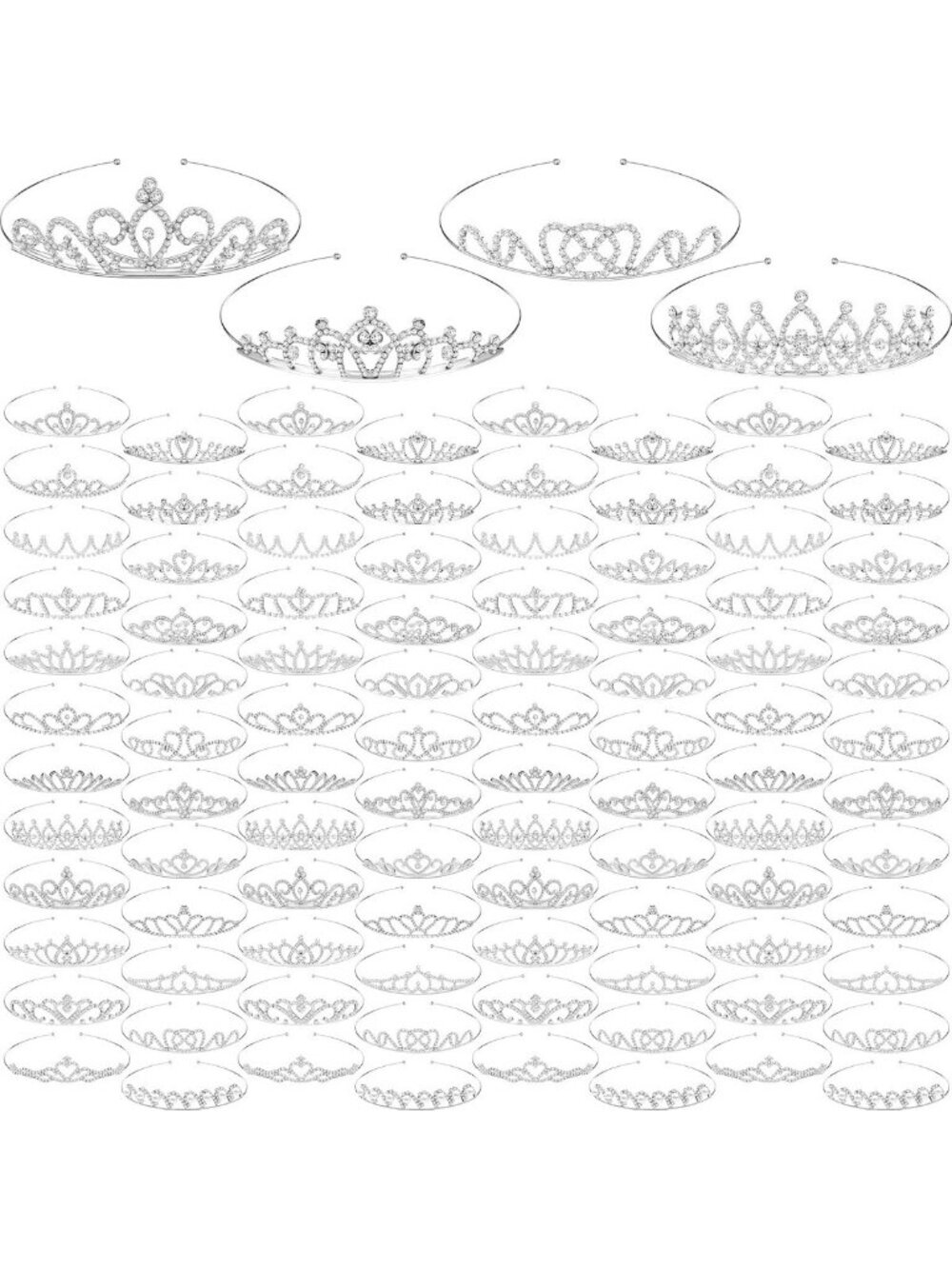 96 PCS Silver Rhinestone Tiaras & Princess Crowns Set - Perfect for Parties